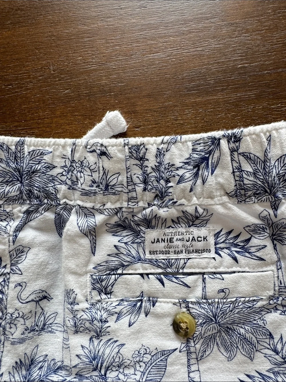 Size 7 Janie and Jack tropical set Linen-Cotton Cabana Shirt and shorts